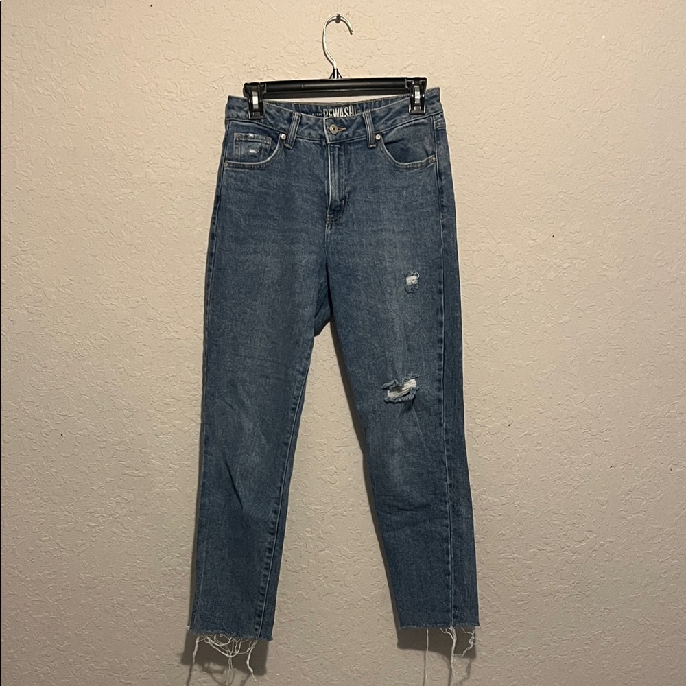 Rewash Blue Distressed Straight Leg Jeans